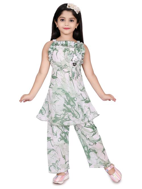 girls printed sleeveless kurta pant set - 21583634 - Very Small Image - 1