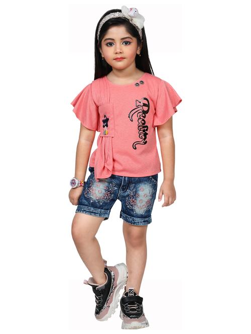 girls printed round neck top & shorts set - 21583641 - Very Small Image - 1