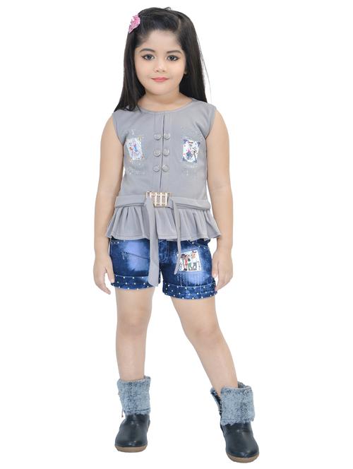 girls printed round neck top & shorts set - 21583653 - Very Small Image - 1