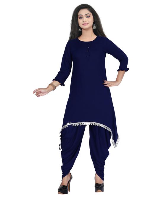women solid round neck dhoti kurta set - 21583711 - Very Small Image - 1