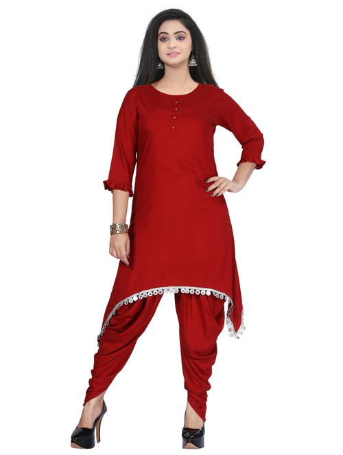 women solid round neck dhoti kurta set - 21583715 - Very Small Image - 1