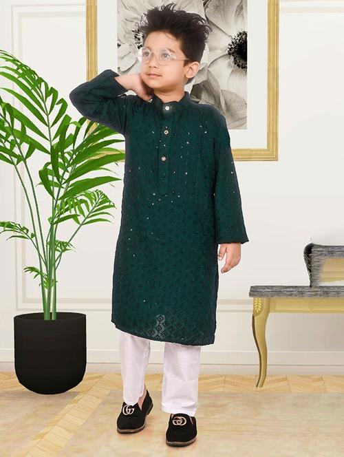 boys embroidered long sleeves kurta set - 21583773 - Very Small Image - 1