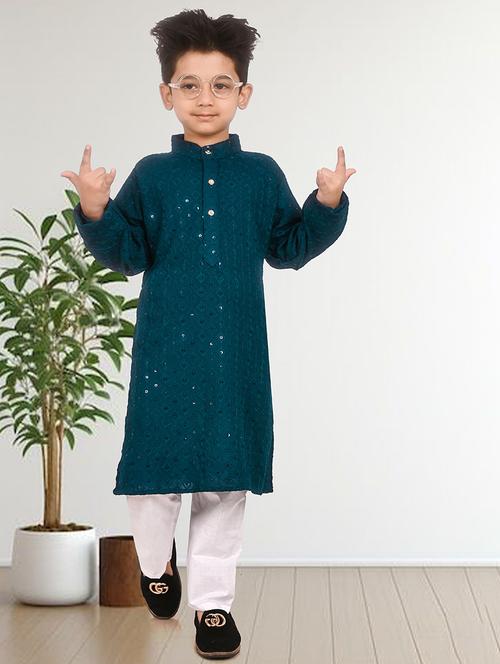 boys embroidered long sleeves kurta set - 21583779 - Very Small Image - 1