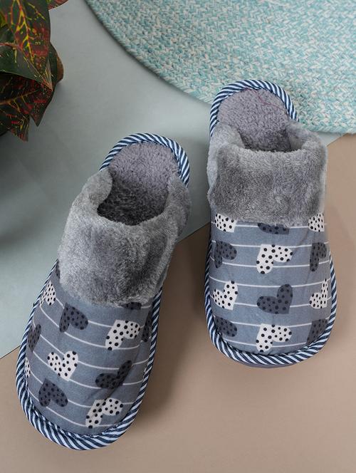 men printed warm fur slip on slipper - 21583999 - Very Small Image - 1