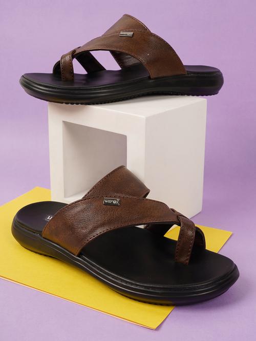 men brown solid slip on slipper - 21584014 - Very Small Image - 1