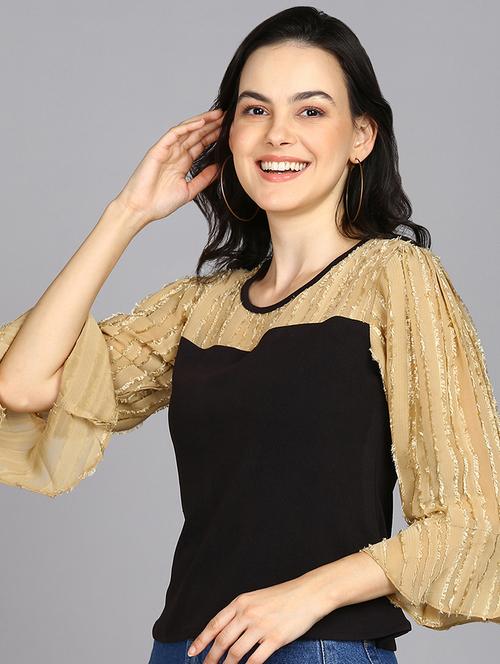 women round neck self-designed regular top - 21584309 - Very Small Image - 1