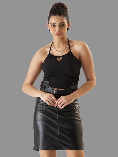 women solid halter neck crop top - 21584439 - Very Small Image - 1