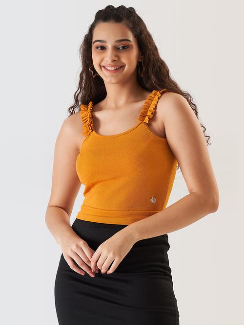 women solid shoulder strap crop top - 21584442 - Very Small Image - 1