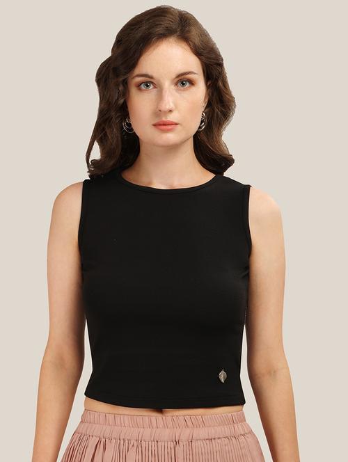 women solid sleeveless crop top - 21584469 - Very Small Image - 1