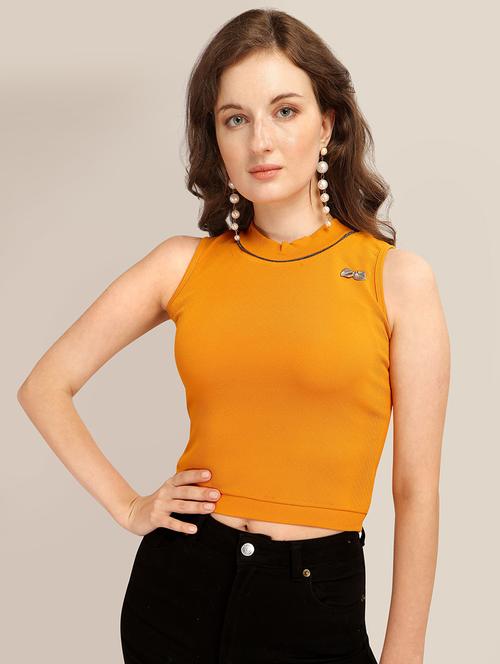 women solid sleeveless crop top - 21584473 - Very Small Image - 1