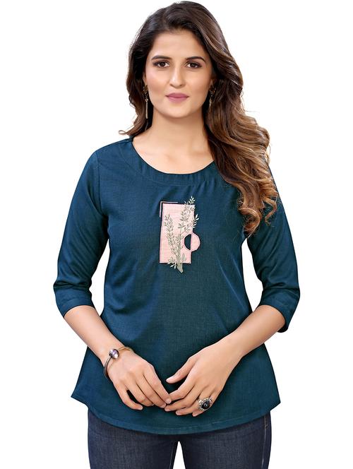 women embroidered round neck top - 21584537 - Very Small Image - 1
