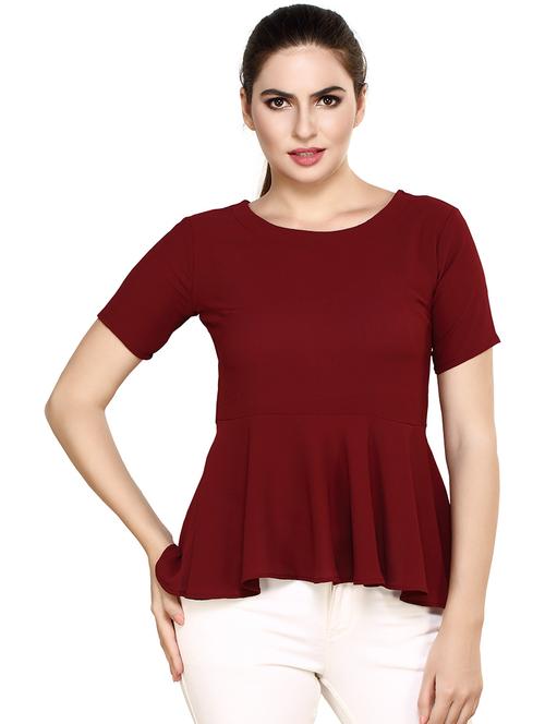 women solid round neck peplum top - 21584551 - Very Small Image - 1