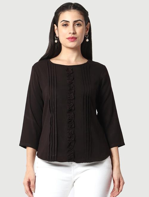 women solid detailed round neck top - 21584556 - Very Small Image - 1