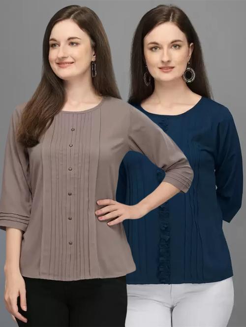 women pack of 2 solid round neck regular top - 21584587 - Very Small Image - 1