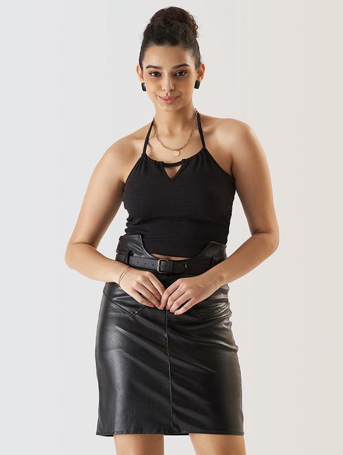 women solid halter neck crop top - 21584614 - Very Small Image - 1