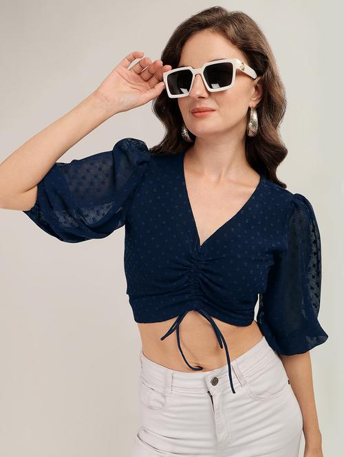 women self design puff sleeves crop top - 21584675 - Very Small Image - 1