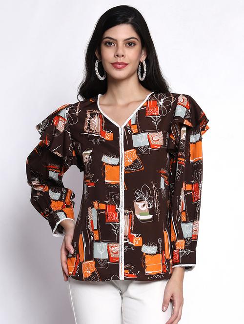 women printed three quarter sleeves top - 21584700 - Very Small Image - 1