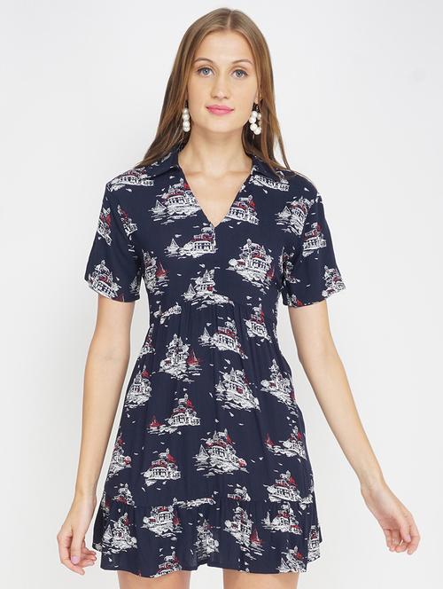 women printed collared a-line dress - 21584880 - Very Small Image - 1