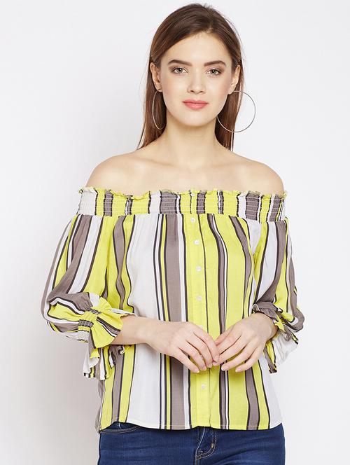 women color block printed off shoulder top - 21584884 - Very Small Image - 1