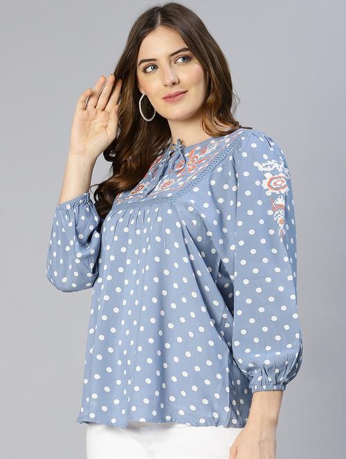 women printed embroidered detailed long sleeves top - 21584934 - Very Small Image - 1