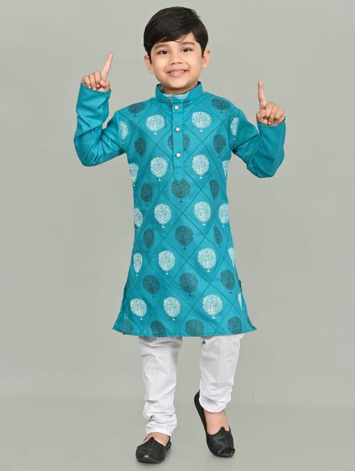 boys printed mandarin neck kurta pyjama set - 21585404 - Very Small Image - 1