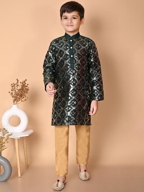 boys embroidered long sleeves kurta set - 21585513 - Very Small Image - 1