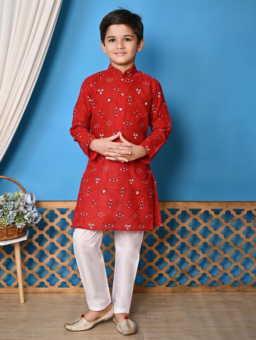 boys printed long long sleeves kurta pant set - 21585516 - Very Small Image - 1