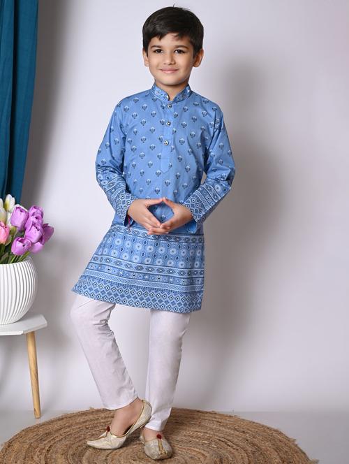 boys printed long sleeves kurta set - 21585565 - Very Small Image - 1
