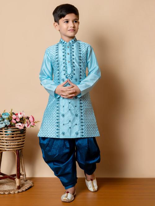 boys embroidered long sleeves dhoti kurta set - 21585575 - Very Small Image - 1