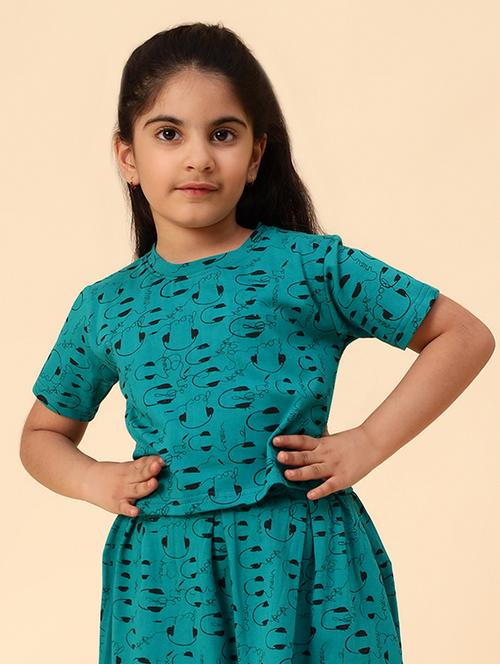 girls printed round neck top & skirt set - 21585787 - Very Small Image - 1