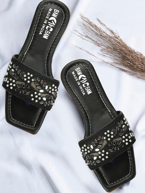 women embroidered slip on flat sandal - 21586367 - Very Small Image - 1
