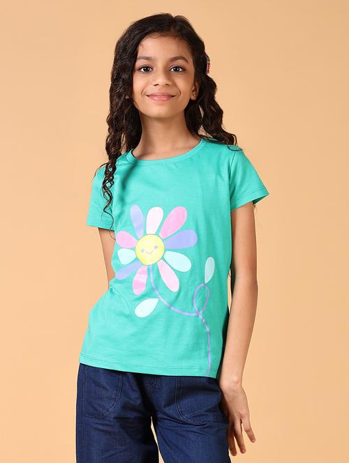 girls round neck printed tee - 21593386 - Very Small Image - 1