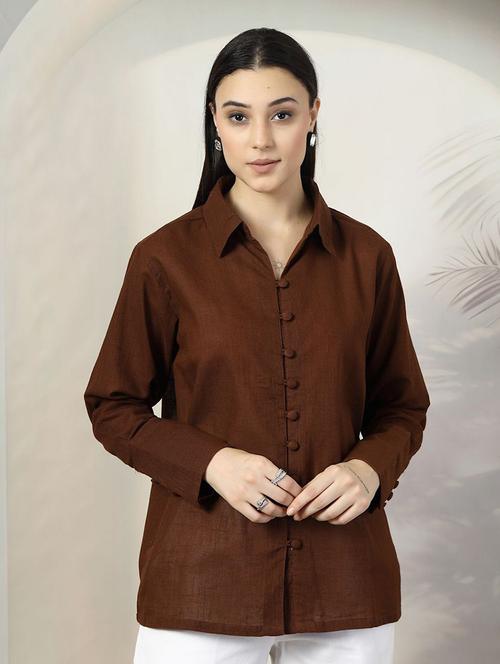 women brown solid regular shirt - 21594844 - Very Small Image - 1
