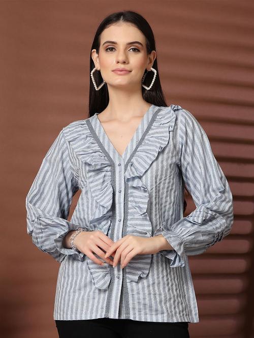 women long sleeve stripes regular shirt - 21594881 - Very Small Image - 1