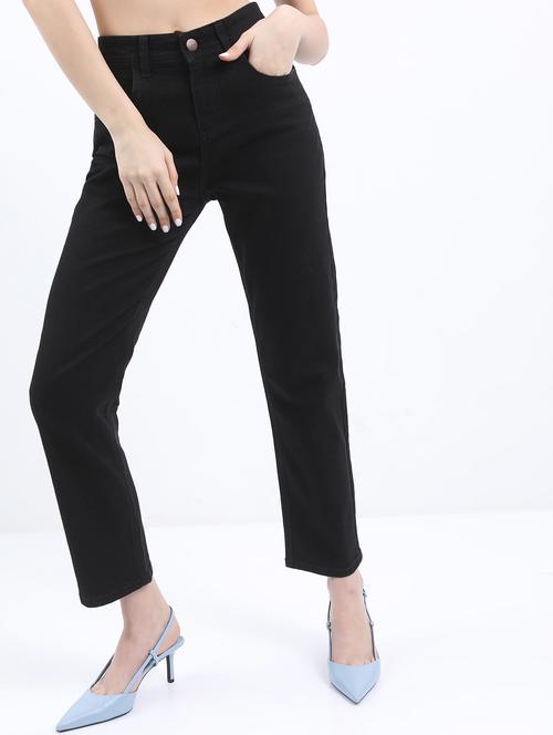 women solid high rise straight fit jean - 21596299 - Very Small Image - 1