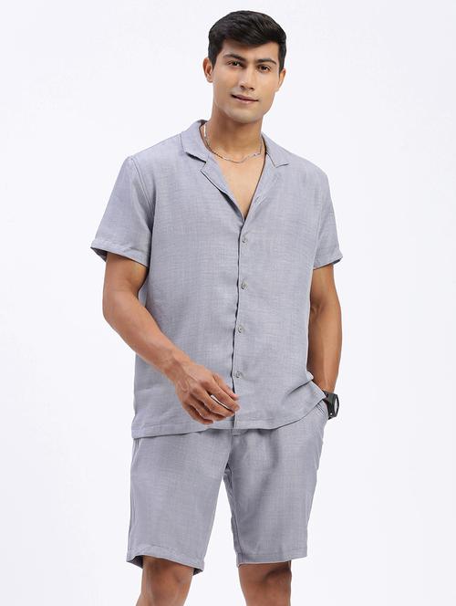 men solid cuban collar short sleeves co-ord set - 21597395 - Very Small Image - 1