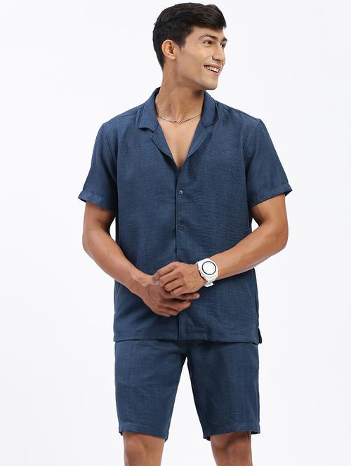 men solid cuban collar short sleeves co-ord set - 21597400 - Very Small Image - 1