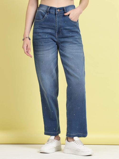 women blue plain denim jean - 21597893 - Very Small Image - 1