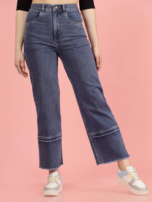 women blue plain straight fit jean - 21597899 - Very Small Image - 1