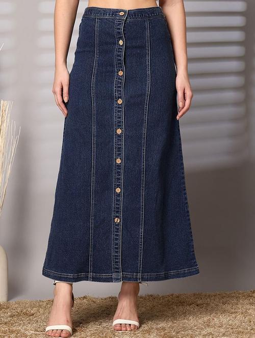 women mid-rise blue solid denim a-line skirt - 21597917 - Very Small Image - 1