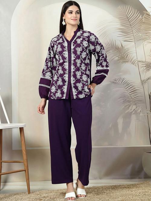 women long sleeve embroidered shirt and trouser co-ord set - 21597945 - Very Small Image - 1