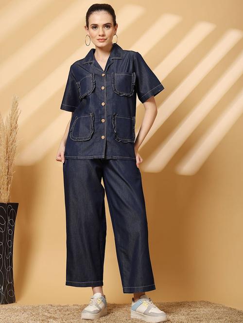 women long sleeve solid shirt and trouser co-ord set - 21597957 - Very Small Image - 1