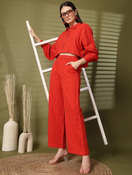 women long sleeve solid shirt and trouser co-ord set - 21597960 - Very Small Image - 1