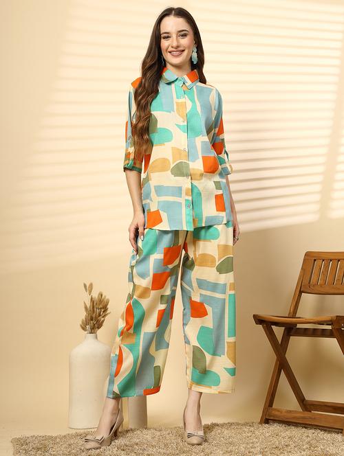 women printed top and palazzos co-ord set - 21597989 - Very Small Image - 1