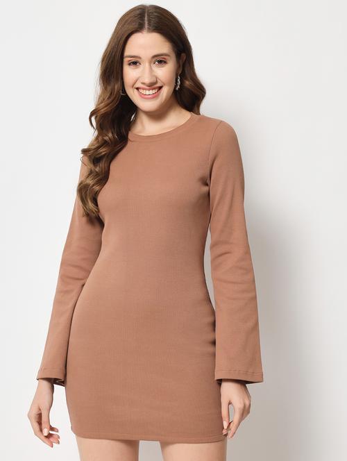 women brown solid bodycon dress - 21598501 - Very Small Image - 1