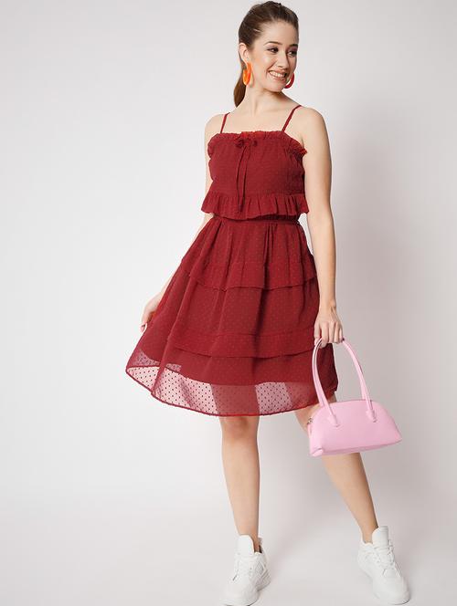 women red self-designed fit & flare dress - 21598504 - Very Small Image - 1
