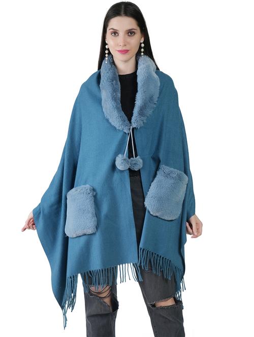 women solid woolen shawl with pom-pom and pocket - 21598828 - Very Small Image - 1