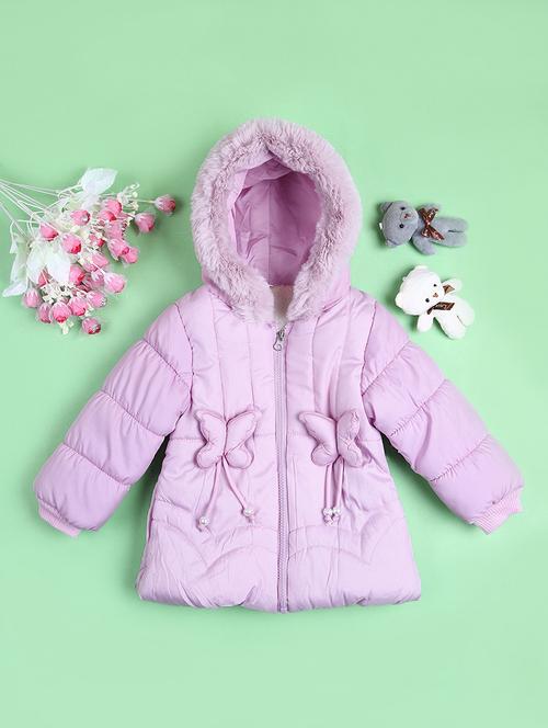 girls lavender solid long sleeve quilted jacket - 21599130 - Very Small Image - 1