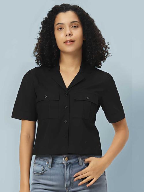 women black solid short sleeve shirt - 21599633 - Very Small Image - 1