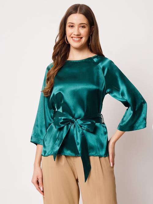 women green solid boat neck top - 21599879 - Very Small Image - 1
